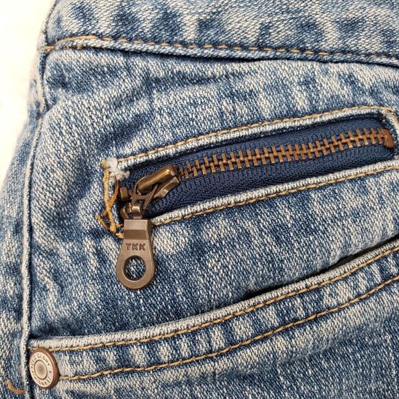 Vintage Faded Glory Denim Midi Skirt Women 18 Blue Stretch Zip Coin Pocket YKK - Picture 3 of 12